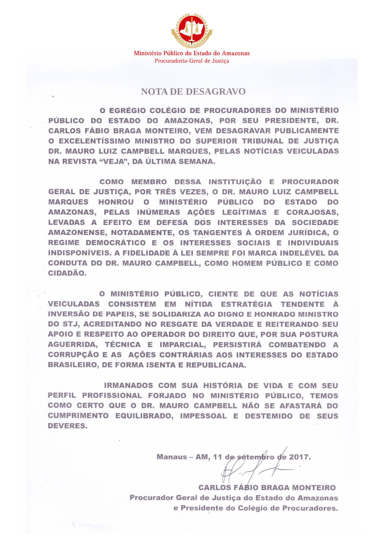 nota de desagravo